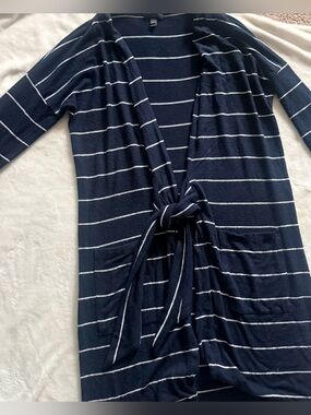 J. Crew Navy and White Striped Tie-Front Cardigan